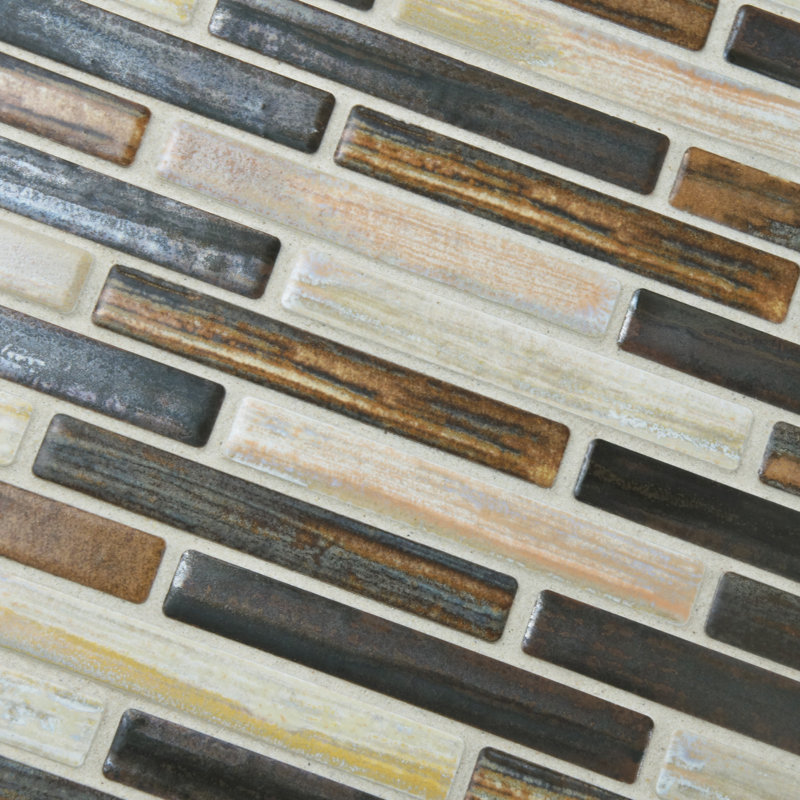 Rustica Brick Highlands 10-3/4" x 12-3/4" Porcelain Mosaic Tile, Brown/Black/Tan