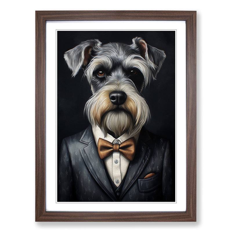 Schnauzer in a Suit Painting No.6 - Framed Print, 64cm H x 46cm W x 2cm D, Walnut