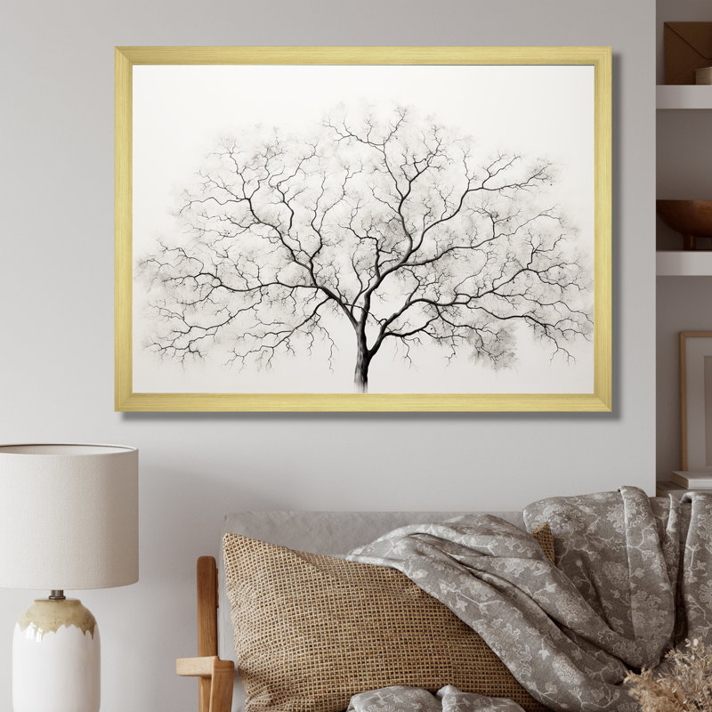 Érable blanc et gris minimalisme sur toile, H 12 po x l 20 po x P 1 po, Cadre photo doré simple