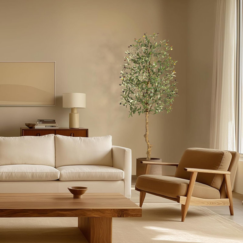 Faux Olive Tree Artificial Indoor, Tall Fake Olive Tree With Moss, 72" H x 6.5" W x 6.5" D
