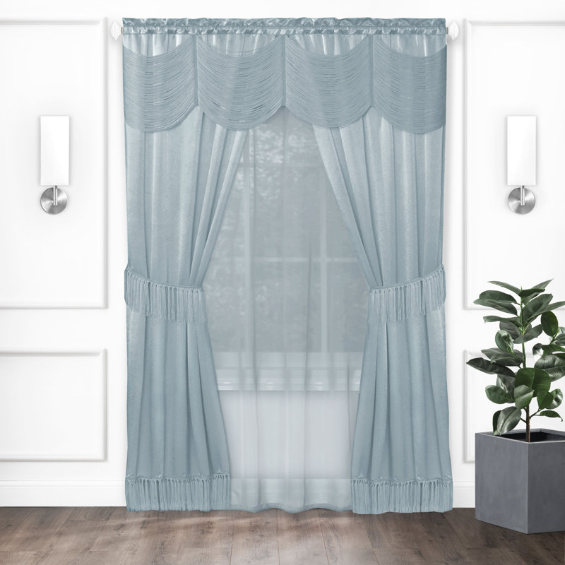 Paire de rideaux semi-transparents avec passe-tringle Mortimer, l 56" x L 84", Bleu givré