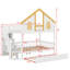 Lit superposé multifonctionnel en bois avec toit, escalier de rangement et lit gigogne-1234523142