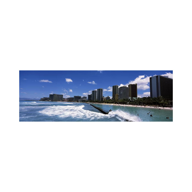 Buildings at the Waterfront, Waikiki Beach, Honolulu, Oahu, Hawaii, USA 1 Piece Wrapped Canvas Panoramic Wall Art