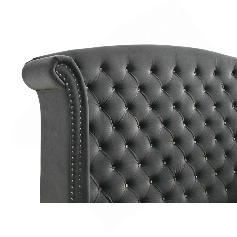Chantel Grey Upholstered Wingback Eastern King Bed, Gray, King