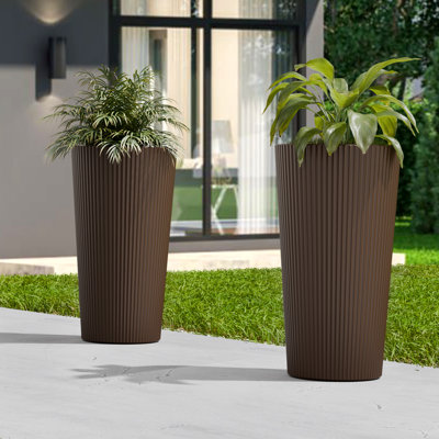 2 Pcs 23.6 Inch Tall Decorative Planter Pots For Outdoor Indoor Garden Patio Front Porch