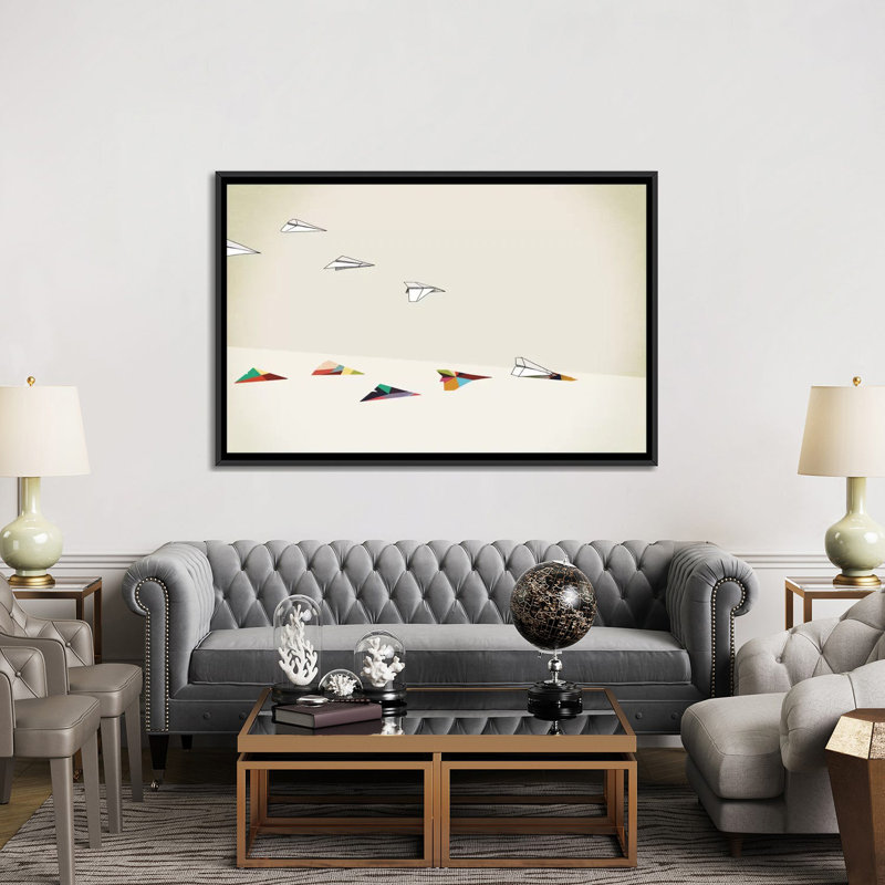 « walking shadows paper plans », impression sur toile, H 40 po x l 60 po x P 1,5 po, Toile avec cadre noir, Pas de tapis