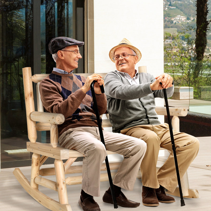 2 chaises berçantes en bois naturel avec un design de bûches -, sièges larges, cour, jardin, patio, capacité de charge de 550 lb