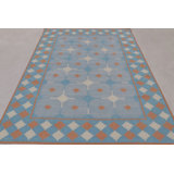 Rug & Kilim’S Contemporary Dhurrie Rug In Blue And Rust Tile Design