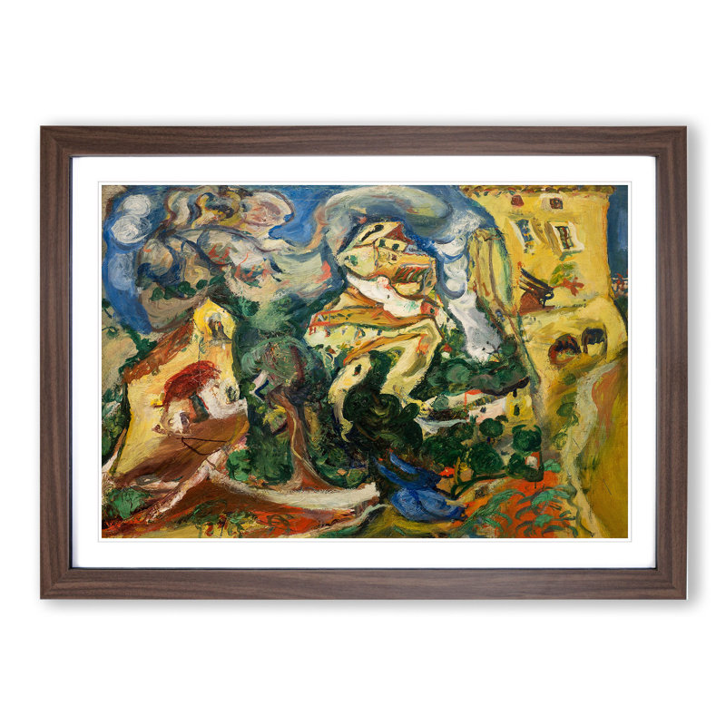 The Village by Chaim Soutine - Picture Frame Painting, 48cm H x 65cm W x 2cm D, Walnut Framed