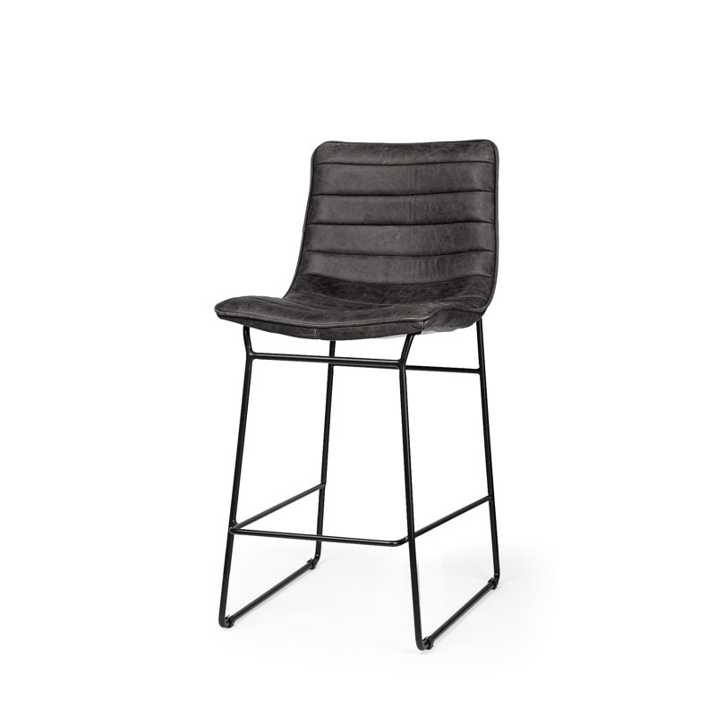 Meritt 22.5" Bar Stool, Faux Leather-Black