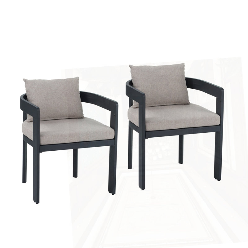 Outddor And Indoor Aluminum Dining Chair Set Of 2, Gray Cushion/Black Frame