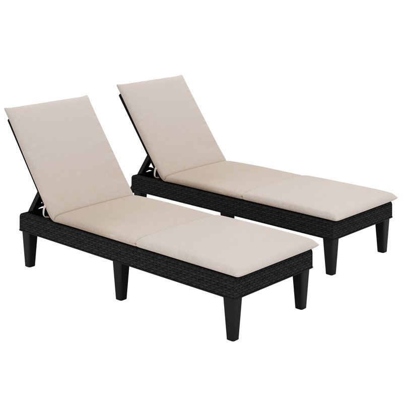 2PCS Patio Lounge Chair Recliner Chair w/ 3-Position Adjustable Backrest & Cushion Brown & Red, Red, Brown