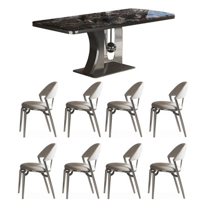Microcrystalline Stone Dining Table And Chair 8 - Person Pedestal Dining Set