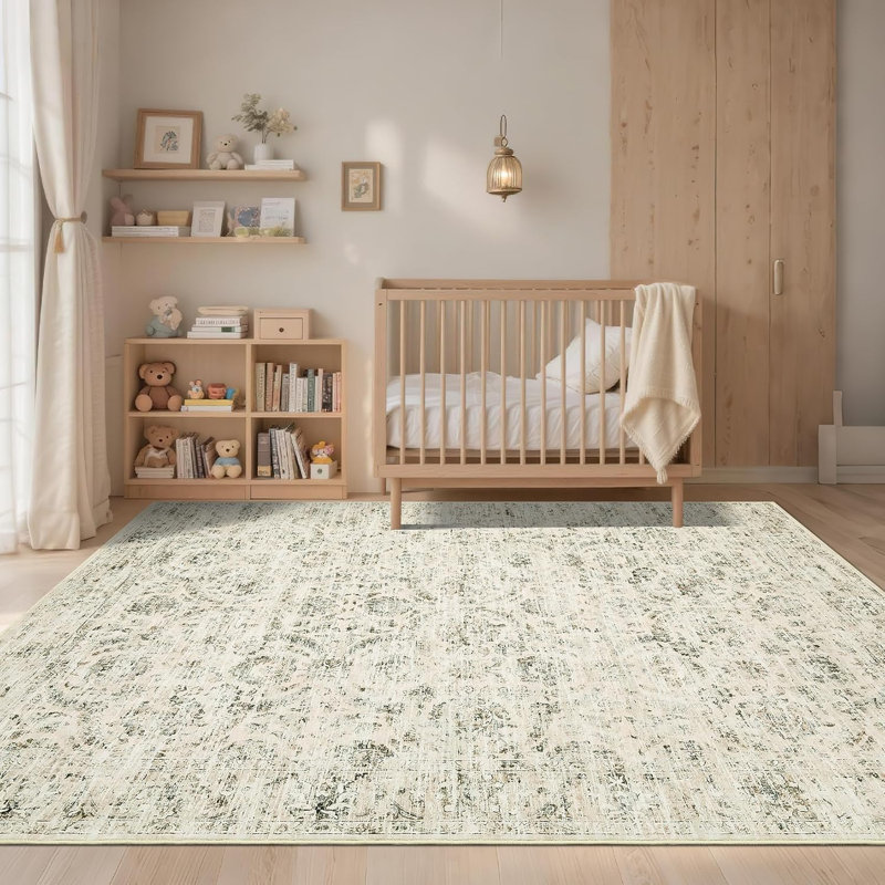 Washable Rug – Vintage Distressed Design, Non-Slip, Soft Bath Mat for Kitchen, Entryway, Laundry, Rectangle 10' x 13'