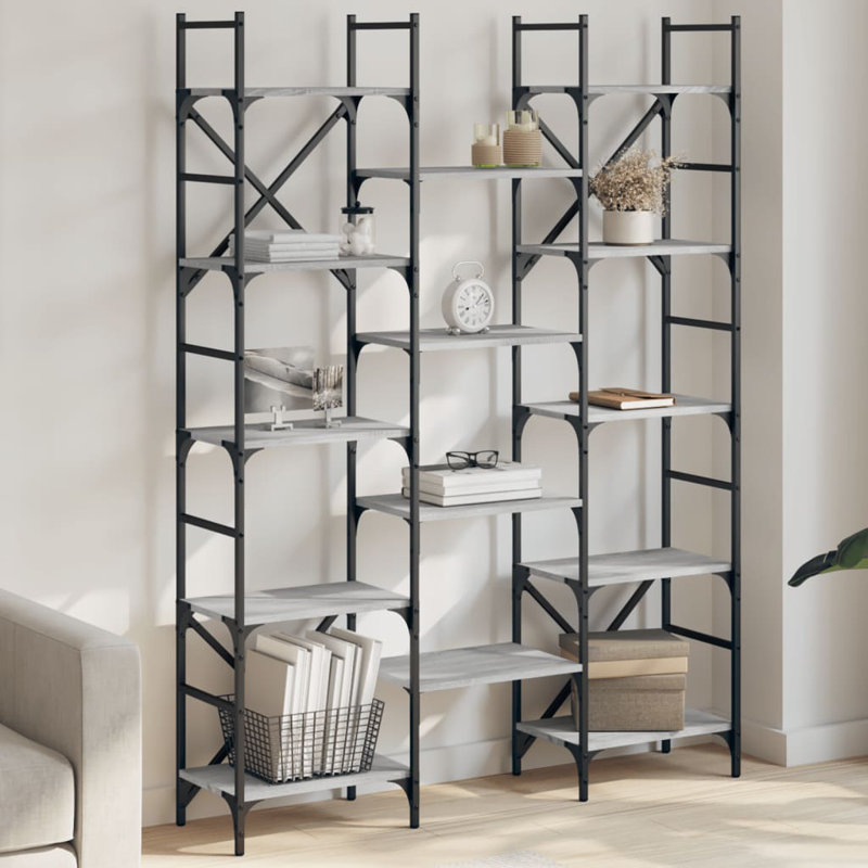 Aadrika 172.5cm H x 127.5cm W Steel Etagere Bookcase, Grey Sonoma/Grey
