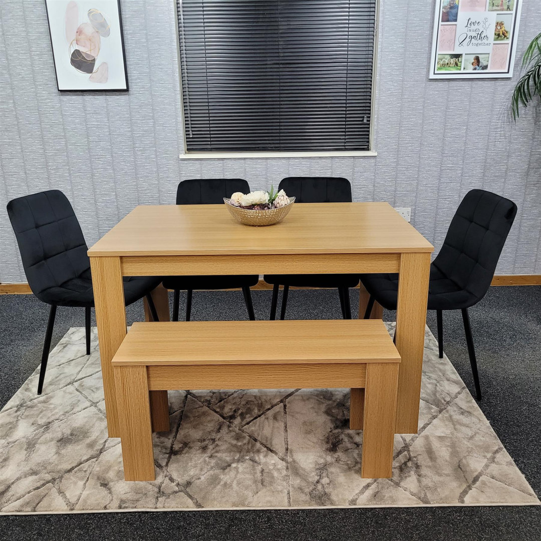 KOSY KOALA 6 Seater Light Wood Dining Table Set with 4 Black Velvet Chairs Bench in Brown - Image 4