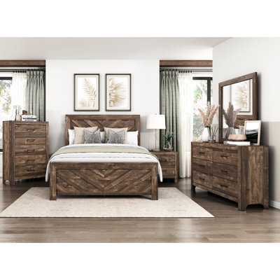 Mobilier de chambre à coucher moderne avec lit brun rustique, grand lit brun, bois contemporain