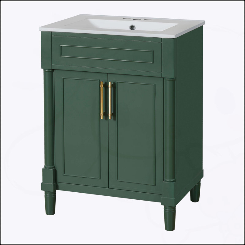 Meuble-lavabo de 24 pouces avec lavabo en céramique intégré, armoire de rangement spacieuse et conception élégante pour les petites et moyennes salles de bain