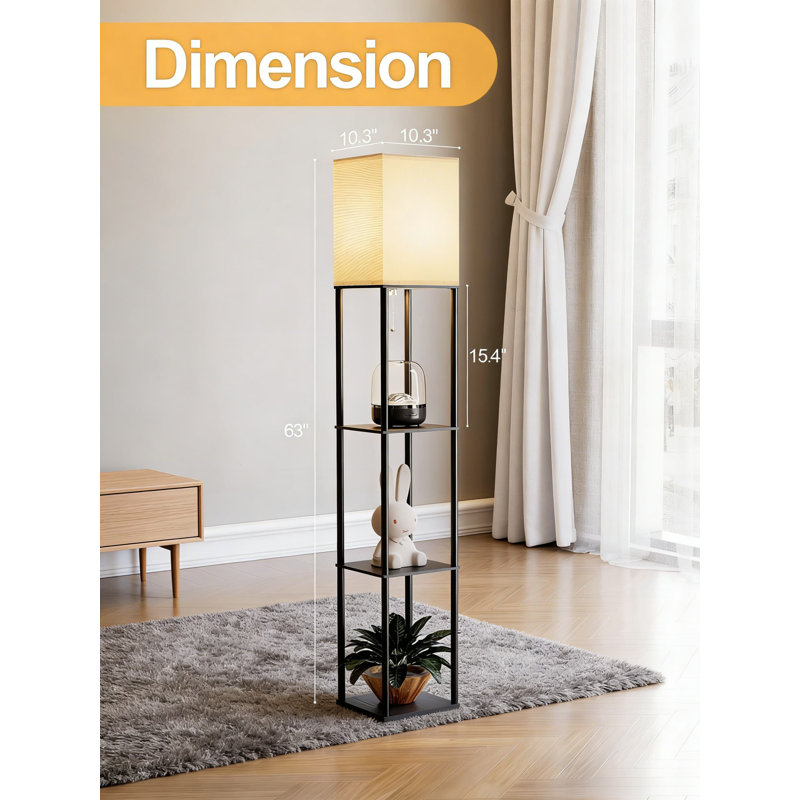 Floor Lamp With Shelves, 3-Tier Storage Display Tower With 3 CCT LED Bulb, Adjustable Lighting Standing Lamp With Linen Shade For Living Room, Bedroom, Office