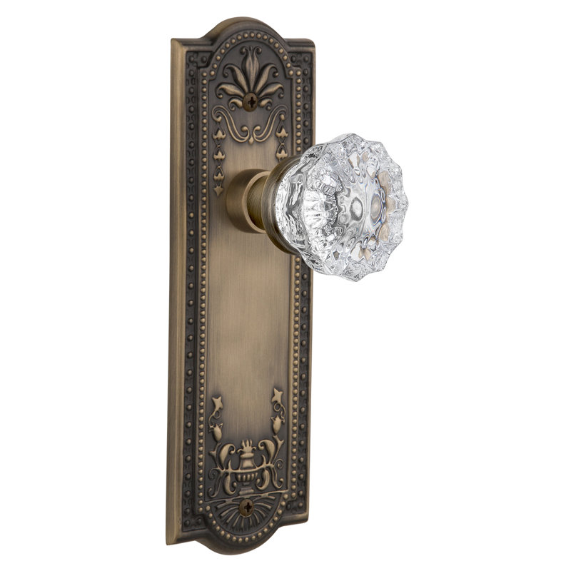 Meadows Plate with Crystal Door Knob, Antique Brass