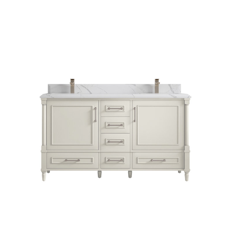 Meuble-lavabo double 60 po avec comptoir Aberdeen, Calacatta Laza