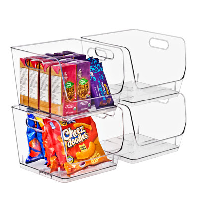 Sorbus Stackable Storage Bins Open Front, Clear Stackable Storage Bins, Pantry Bins for Storage and Organization, Acrylic Stackable Bins for Kitchen, Clear Pantry Organizer Bins (Medium Square), 4 Pack