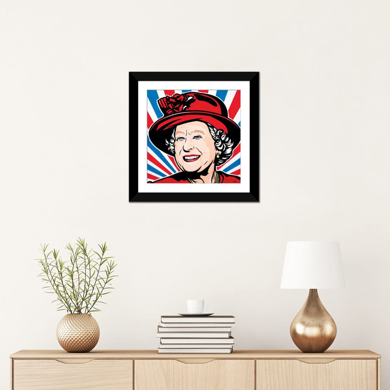 «HRH Queen Elizabeth II», impression sur toile, H 16 po x l 16 po x P 1 po, Papier d'art encadré noir, Blanc