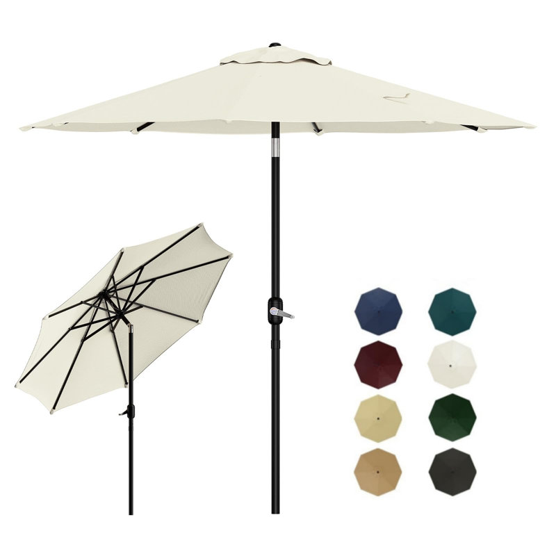215cm Beach Parasol, Beige Geometric
