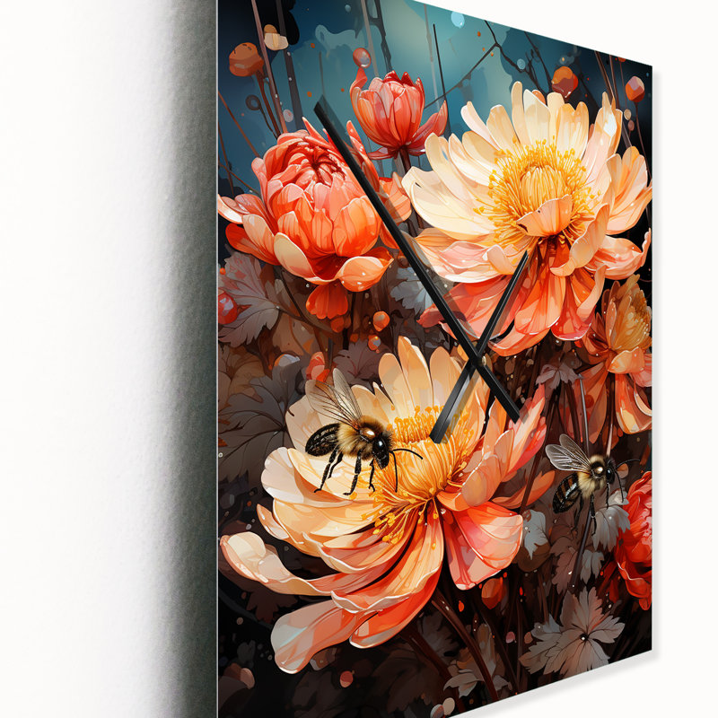 Abeille colorée II - horloge murale moderne florale, Très grand