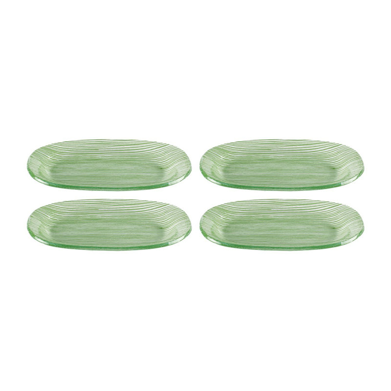 Vaisselle en verre 7,75 po x 4,25 po x H: plateau de verre ovale 0,5 po (ensemble de 4), Vert