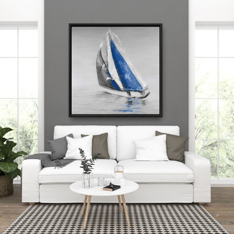 «Gray and Blue Boat Sailing» sur toile, H 36 po x l 36 po