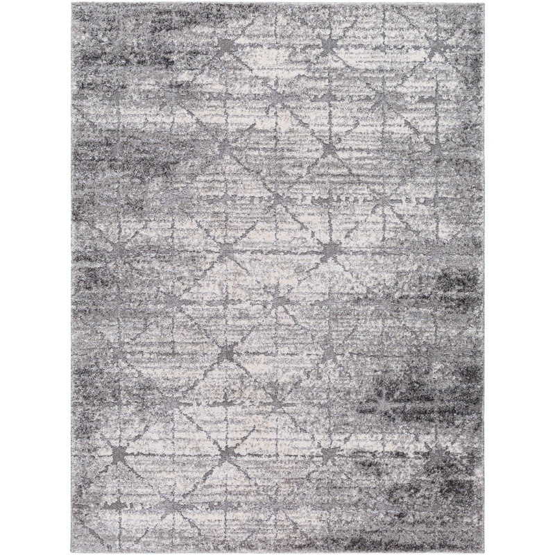 Tapis gris à motif géométrique Yannet, Rectangle 2 pi x 2 pi 11 po