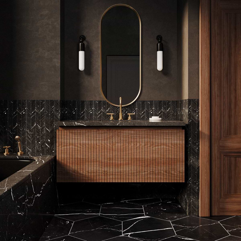 Melrose Single Vanity, Walnut, 48", Black