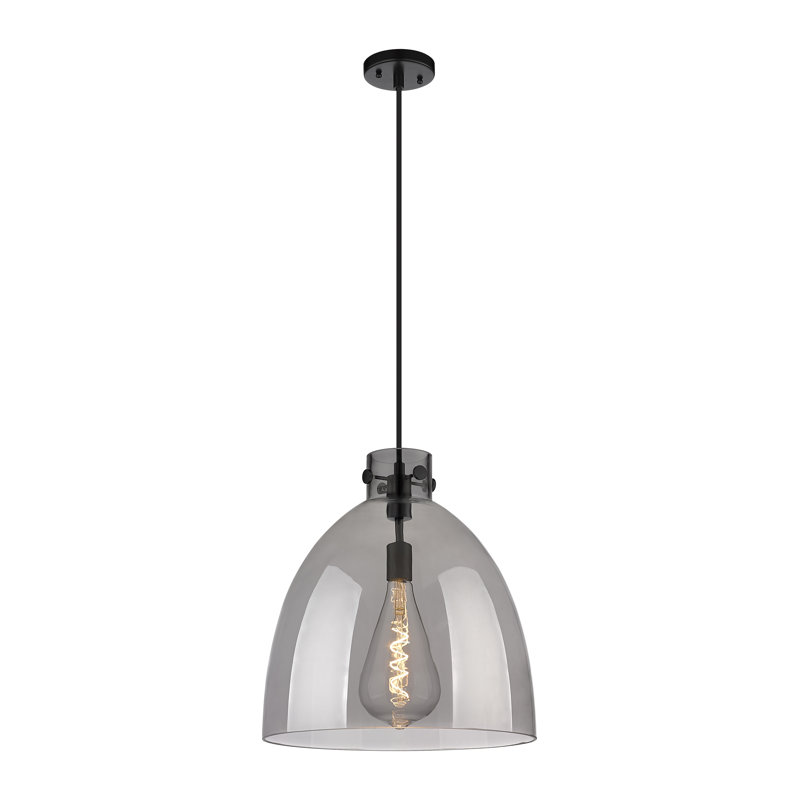 Luminaire suspendu à 1 lumière Badgett, Plaqué couleur fumée, Noir mat, H 16 po x l 14 po x P 14 po