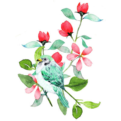 " Birdie On Flowers "