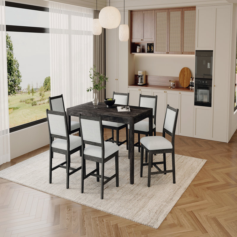 Ensemble de table de salle à manger 7 pièces pour 6 personnes et 1 table de salle à manger rectangulaire en bois pour 6 personnes avec chaises rembourrées