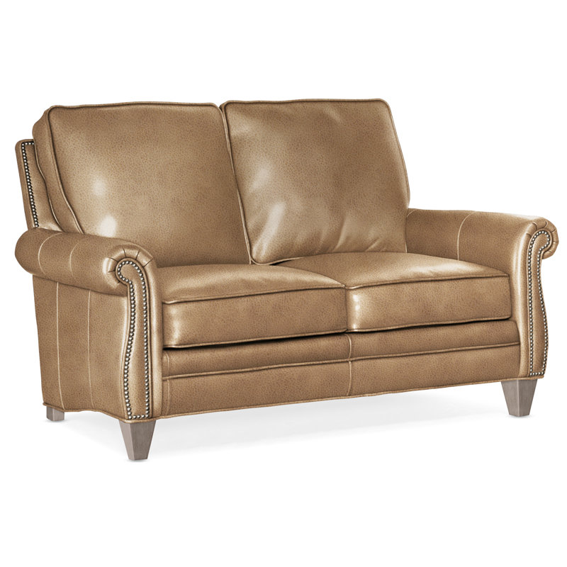 Causeuse à accoudoirs roulés en cuir véritable 65 po, Pierre, Étain n<sup>o</sup> 9, Cuir véritable Fumo Aline