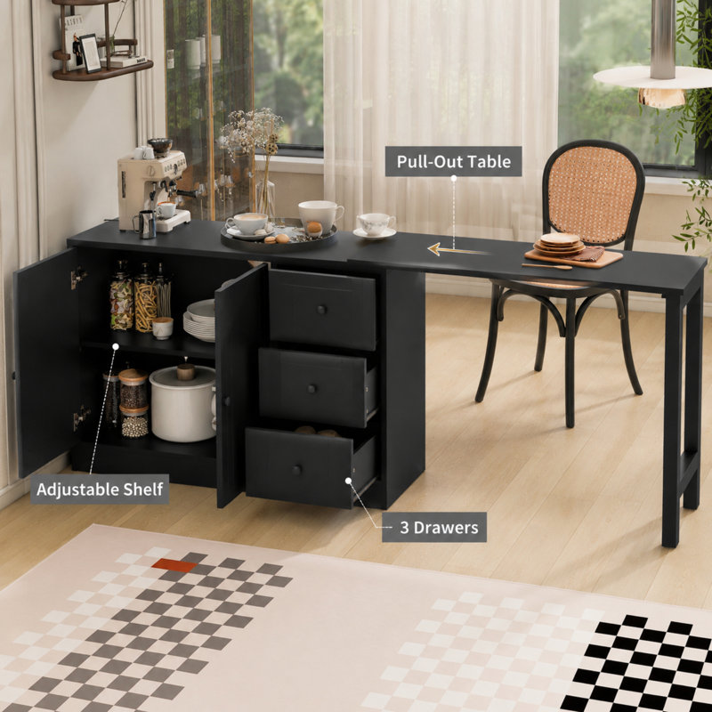 Buffet extensible en panneau de fibres à densité moyenne avec armoire de rangement pour table de salle à manger