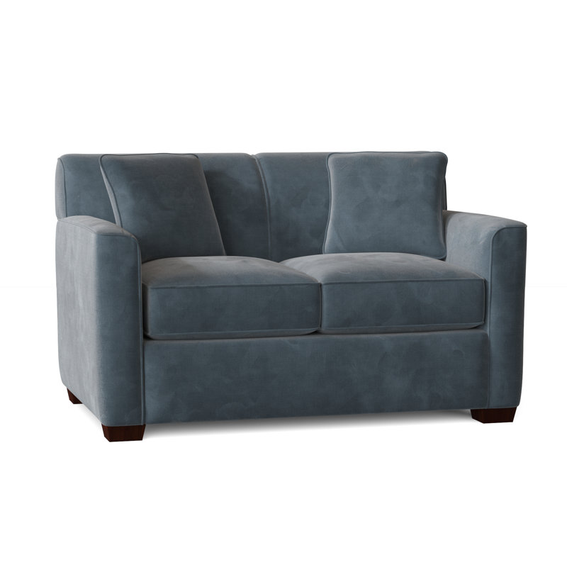 Causeuse à accoudoirs carrés de 60 po avec coussins réversibles Keaton, Sergé performance bleu Peyton 22, Oui