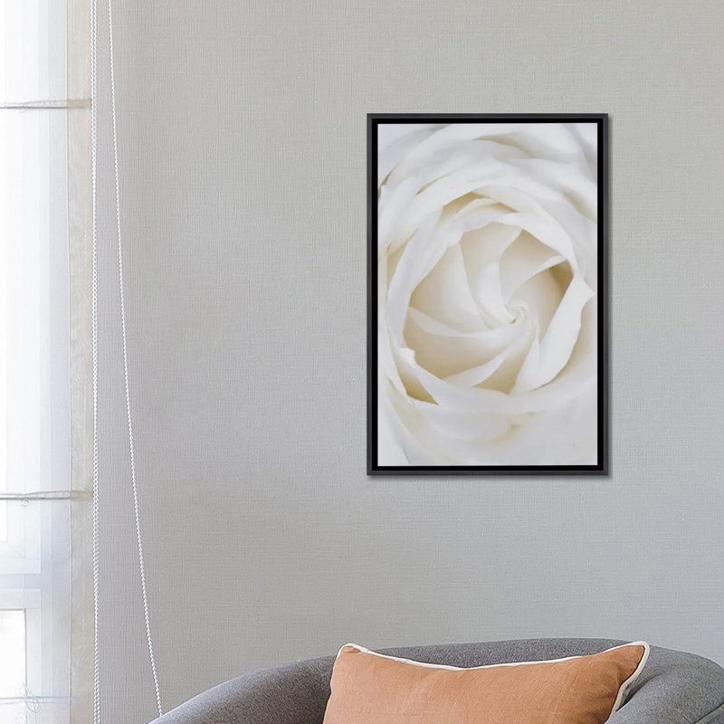 Roses blanches-reproduction de photo, Pas de tapis, H 26 po x l 18 po x 1,5 po, Toile avec cadre noir patiné