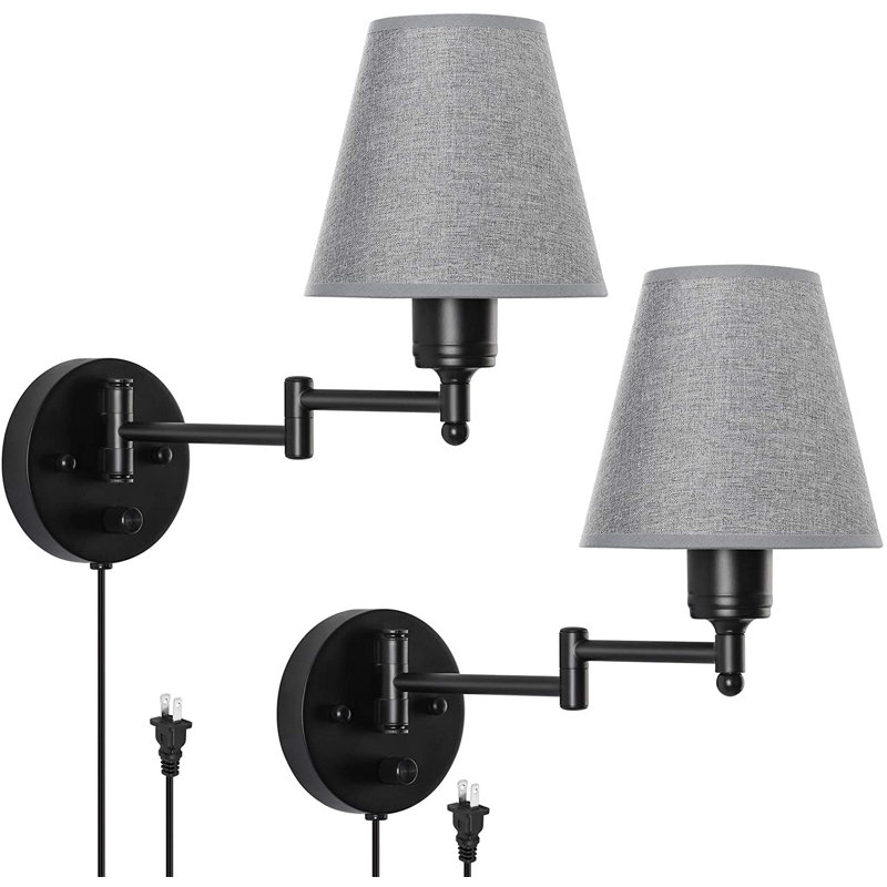 Ilka Plug-in Swing Arm Sconce, 6.2" H x 11.7" W x 6.8" D, Gray