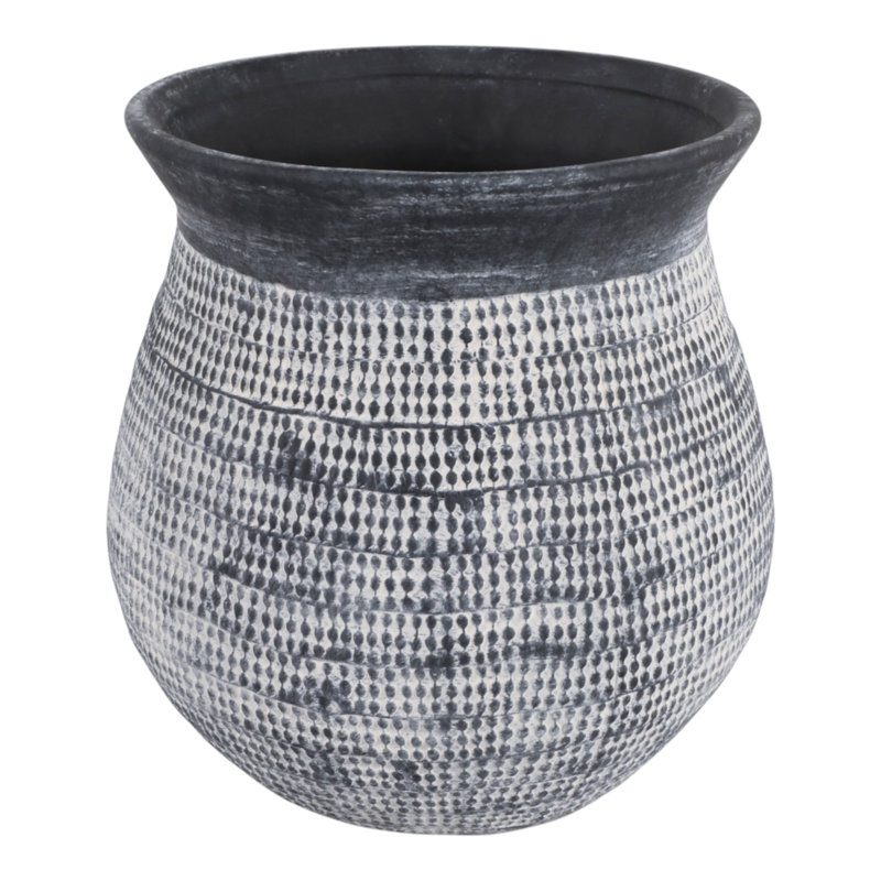 Pot de fleurs rustique en terre cuite pour décoration intérieure de salon - pot à fleurs rond texturé extérieur ou intérieur moderne pour porche de jardin ou arrière-cour