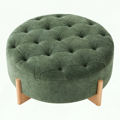 Round Tufted Ottoman with L-Shaped Solid Wood Legs