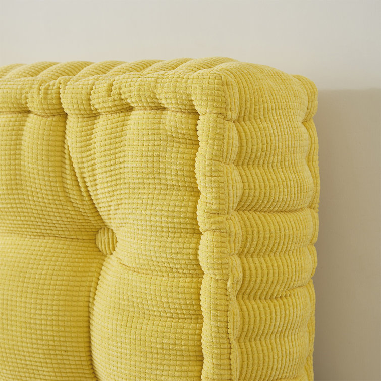 College Student Must Haves - Rainha - Ultra Thick Tufted Floor Pillow -  Yellow - Boho Dorm Room Decor