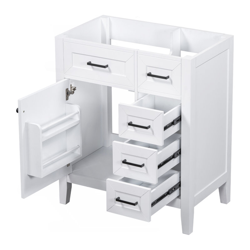 Meuble-lavabo de 30 po sans lavabo, base d'armoire seulement, armoire de salle de bain avec tiroirs, cadre solide et panneau de fibres à densité moyenne, blanc
