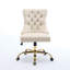 Fauteuil de bureau en velours beige, chaise de bureau pivotante à boutons capitonnés avec base en métal doré élégante