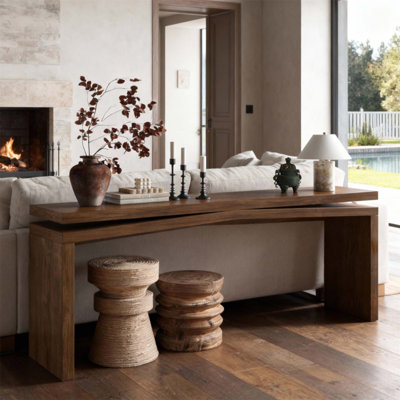 Console de 65 pouces en placage de bois massif, canapé-lit d'entrée de style campagnard long pour salon, couloir, canapé-lit, appartement, rustique