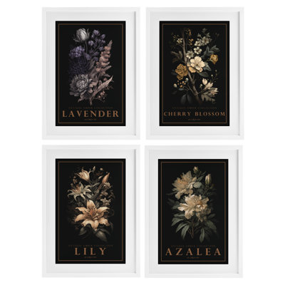 Ensemble de 4 reproductions sous-verres antiques de fleurs botaniques variées, design par Chris Giampietro