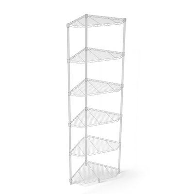 6 Tier Shelf Corner Wire Shelf Rack Pentagonal Shelves Adjustable Metal Heavy Duty Free Standing Corner Storage Display Chrome Rack For Bathroom, Living Room, Kitchen - White