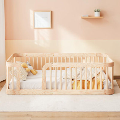 Wood Floor Bed With Guardrail